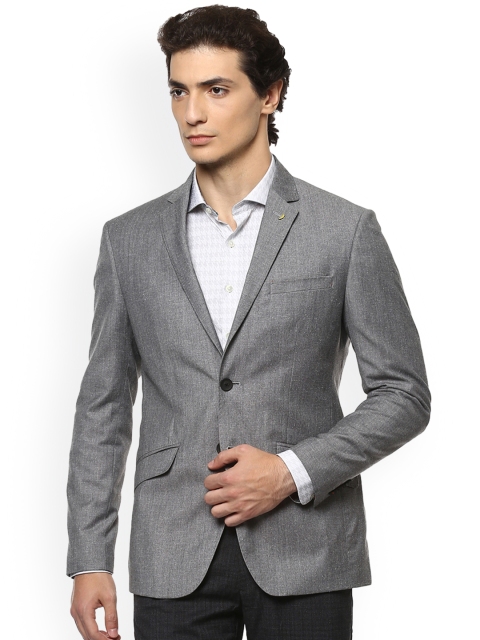 

SIMON CARTER LONDON Men Grey Solid Single-Breasted Formal Blazer