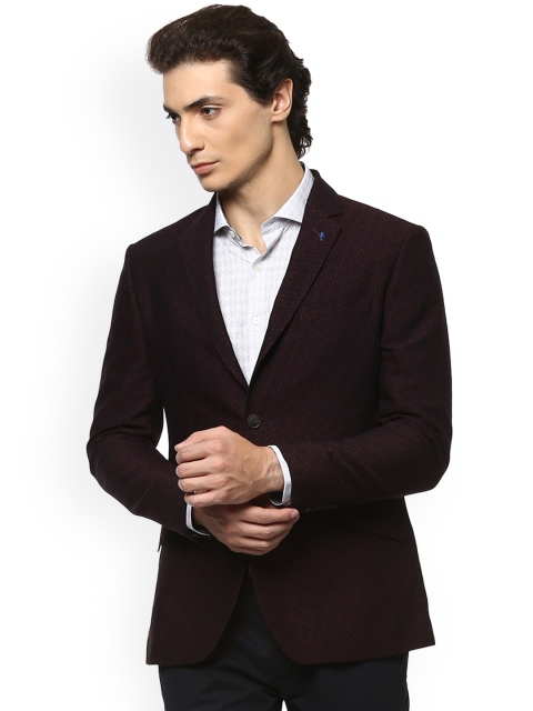 

SIMON CARTER LONDON Men Maroon Self-Design Single-Breasted Blazer