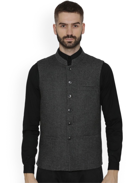 

NEUDIS Men Black Woven Design Nehru Jacket