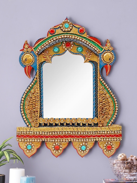 

999Store Multicoloured Handcrafted Wooden Wall Mirror, Multi
