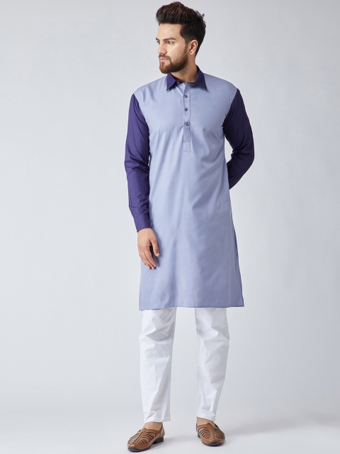 

SOJANYA Men Blue Colourblocked Kurta with Pyjamas