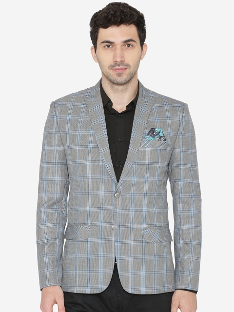 

Wintage Men Grey & Blue Checked Tailored Fit Single-Breasted Casual Blazer