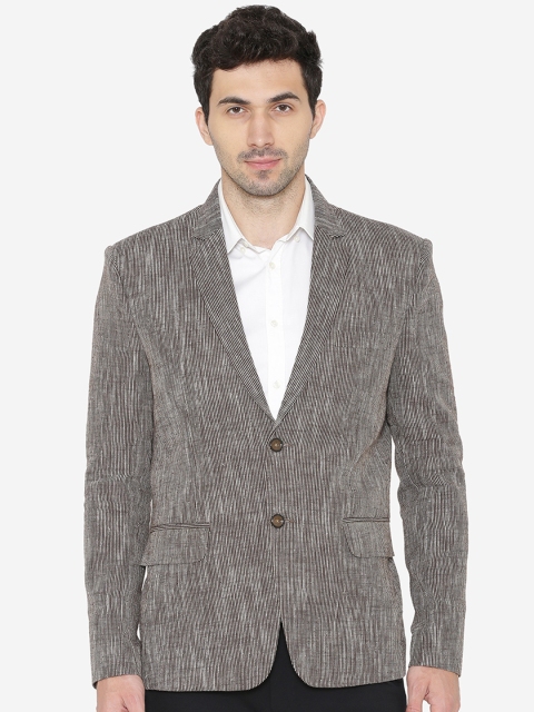 

Wintage Men Brown Self-Design Tailored Fit Single-Breasted Linen Casual Blazer