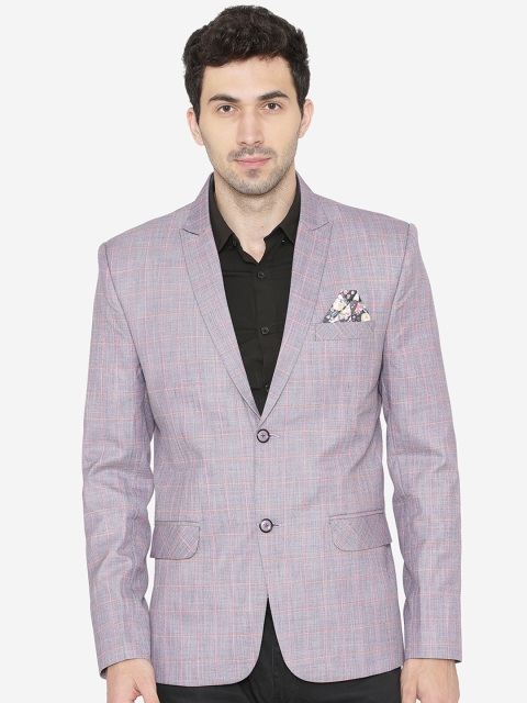 

Wintage Men Purple Checked Tailored Fit Single-Breasted Casual Blazer