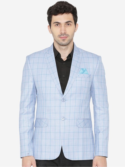

Wintage Men Blue Checked Tailored Fit Single-Breasted Casual Blazer