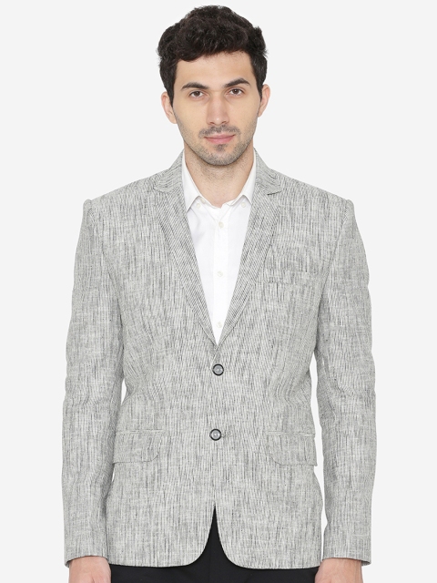 

Wintage Men Black & White Self-Design Tailored Fit Single-Breasted Linen Casual Blazer