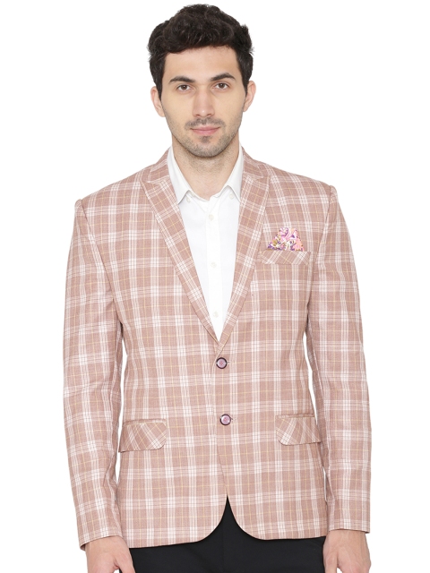 

Wintage Men Brown Checked Tailored Fit Single-Breasted Casual Blazer