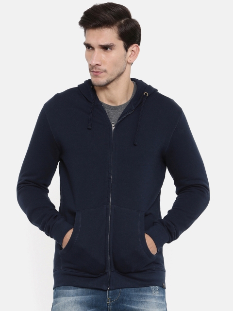 

Breakbounce Men Navy Blue Solid Hooded Sweatshirt