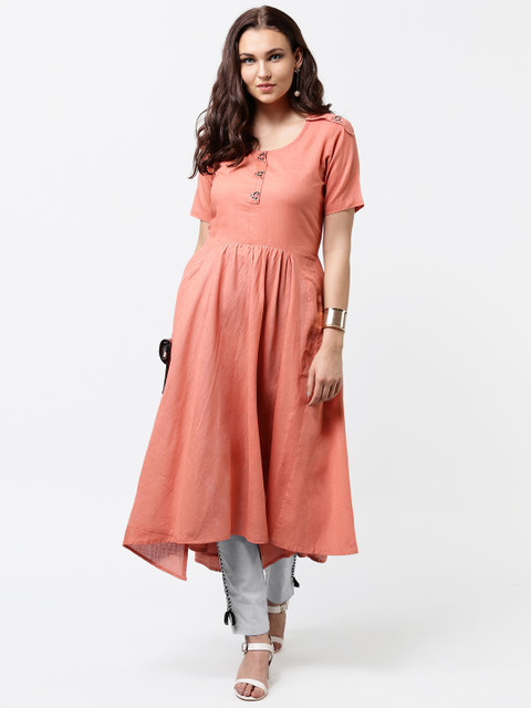 

La Firangi Women Peach-Coloured Solid Anarkali Kurta