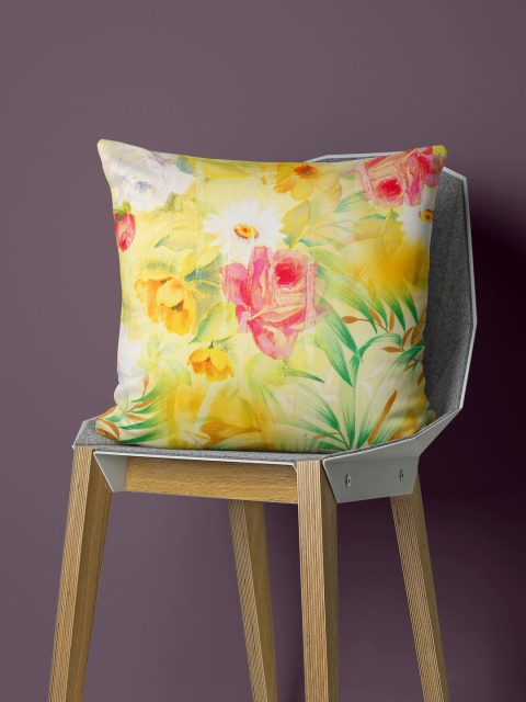 

BIANCA Yellow Floral Square Cushion Covers