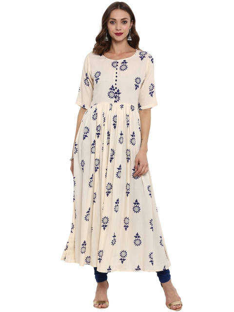 

Fashion String Women Off-White & Blue Printed Anarkali Kurta
