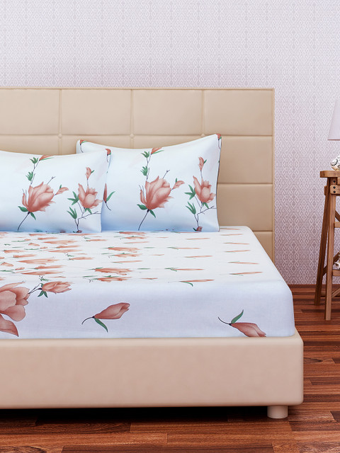 

SEJ by Nisha Gupta Blue & Brown Floral Flat 180 TC Cotton 1 King Bedsheet with 2 Pillow Covers
