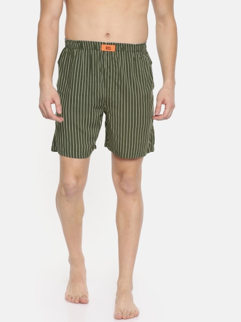 

Bareblow Men Olive Green & White Striped Boxers BBBX54XXL