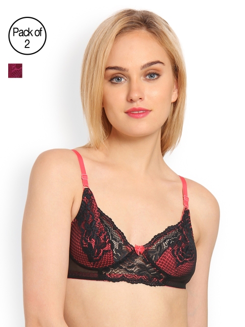 

Innocence Pack of 2 Medium-Coverage Lace Bras BBAPLIN66414, Coral