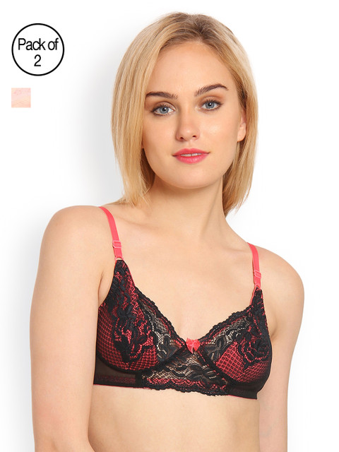 

Innocence Pack of 2 Medium-Coverage Lace Bras BBAPLIN66416, Coral