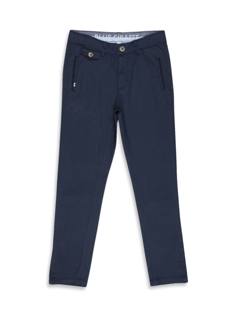 

Blue Giraffe Boys Navy Blue Regular Fit Solid Regular Trousers