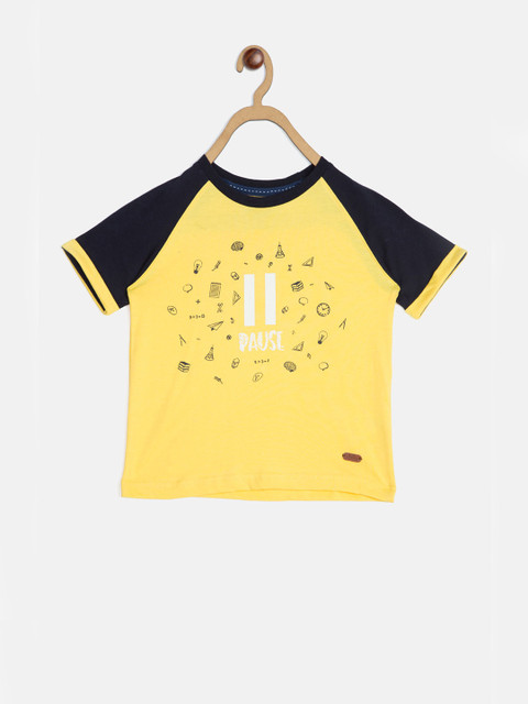 

Blue Giraffe Boys Yellow Printed Round Neck T-shirt
