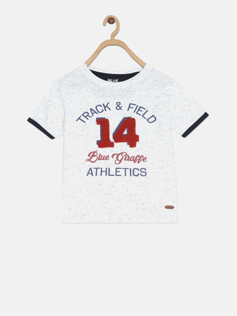 

Blue Giraffe Boys Off-White Printed Round Neck T-shirt