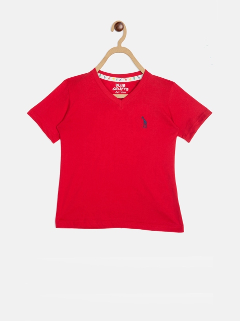 

Blue Giraffe Boys Red Solid V-Neck T-shirt