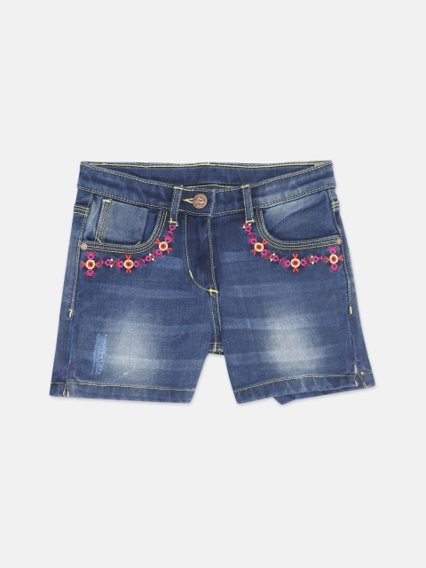 

Blue Giraffe Girls Blue Solid Regular Fit Denim Shorts