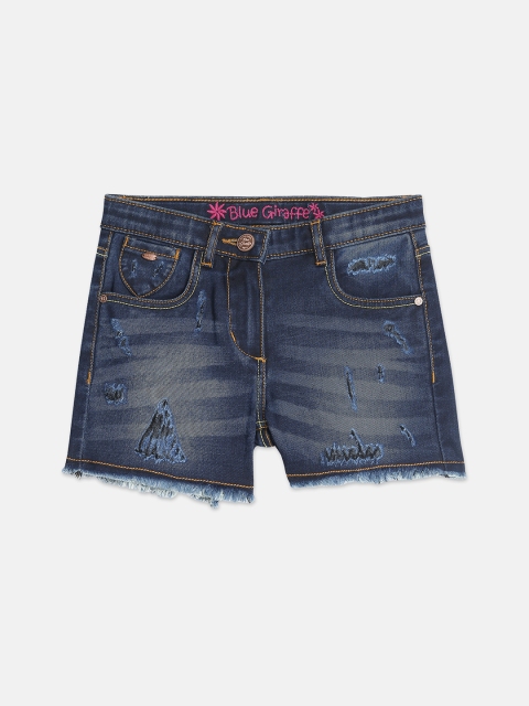 

Blue Giraffe Girls Navy Blue Solid Regular Fit Denim Shorts