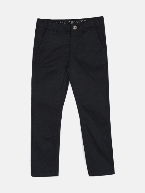 

Blue Giraffe Boys Black Slim Fit Solid Regular Trousers