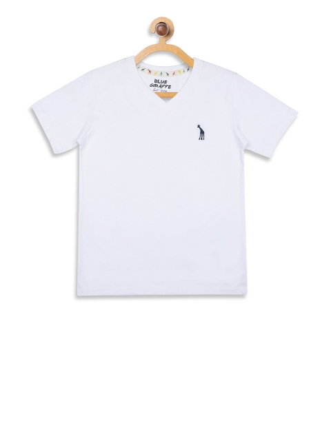 

Blue Giraffe Boys White Solid V-Neck T-shirt
