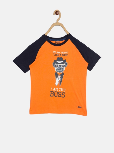 

Blue Giraffe Boys Orange Printed Round Neck T-shirt
