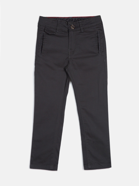 

Blue Giraffe Boys Charcoal Grey Slim Fit Solid Regular Trousers