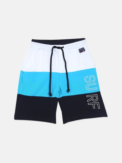 

Blue Giraffe Boys Blue & White Colourblocked Slim Fit Regular Shorts