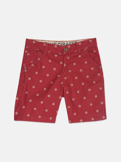 

Blue Giraffe Boys Red Printed Regular Fit Regular Shorts