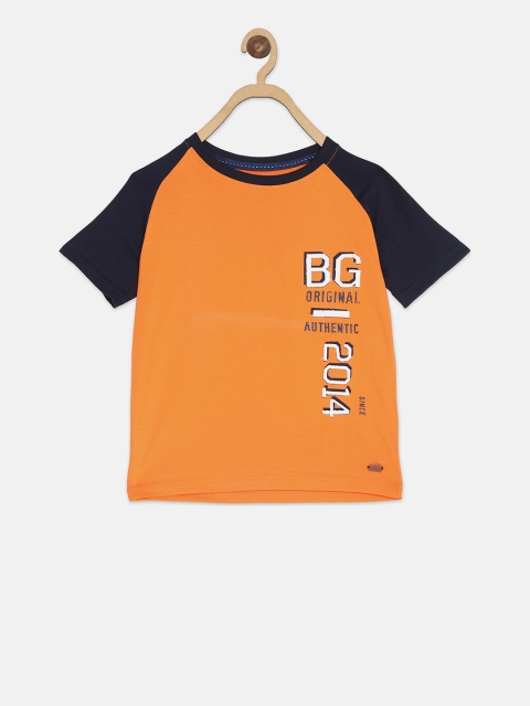 

Blue Giraffe Boys Orange Printed Round Neck T-shirt