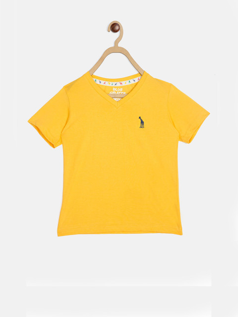 

Blue Giraffe Boys Yellow Solid V-Neck T-shirt