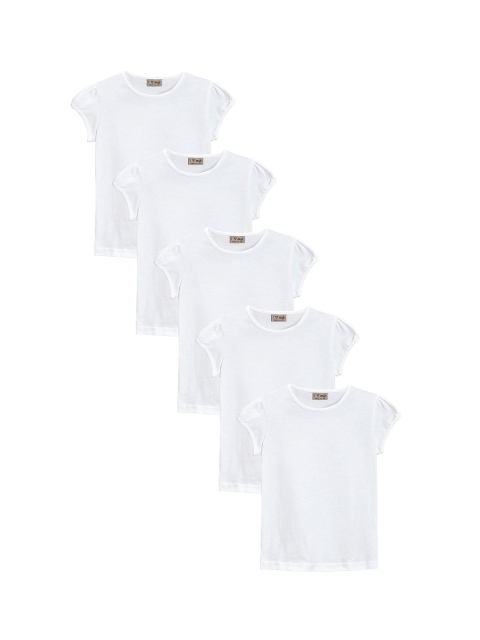 

next Girls Pack of 5 White Solid Round Neck T-shirt