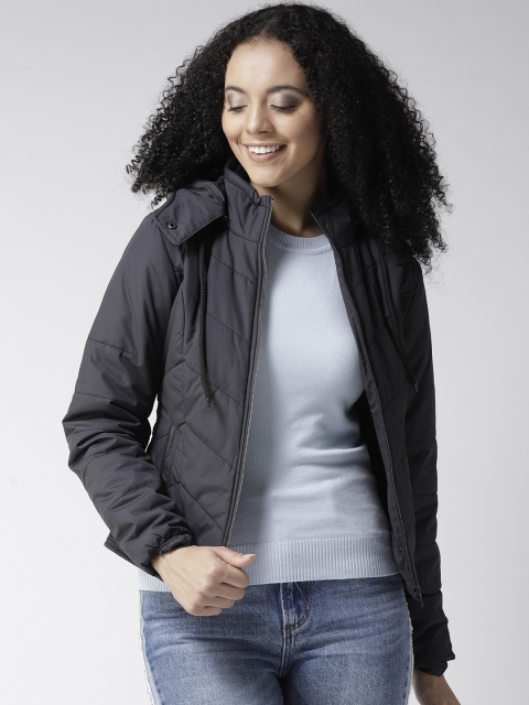 

Fort Collins Women Black Solid Parka Jacket with Detachable Hood
