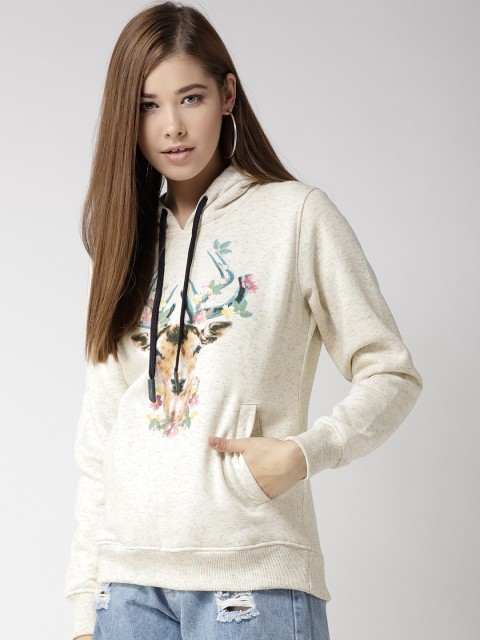 

Fort Collins Women Off-White Printed Hooded Sweatshirt