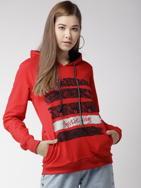 

Fort Collins Women Red & Black Printed Hooded Sweatshirt