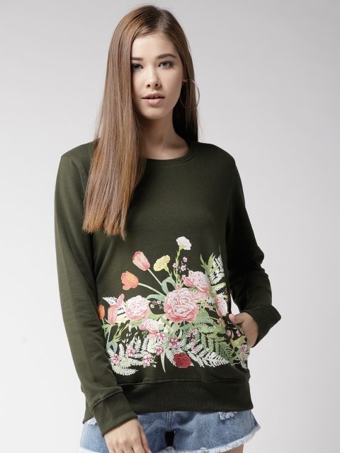 

Fort Collins Women Olive Green Printed Sweatshirt