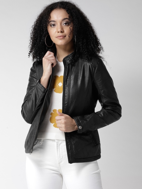 

Fort Collins Women Black Solid Biker Jacket