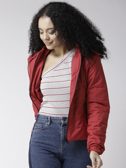 

Fort Collins Women Red Solid Hooded Parka Jacket