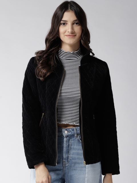 

Fort Collins Women Black Velvet Solid Quilted Jacket