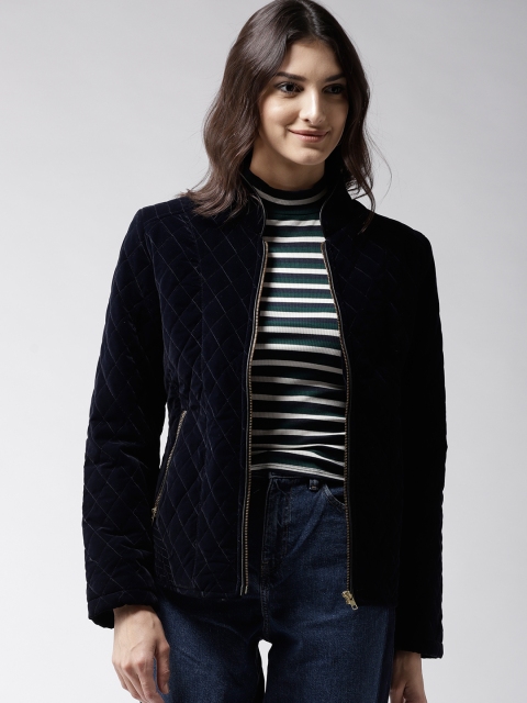 

Fort Collins Women Navy Velvet Solid Quilted Jacket, Navy blue
