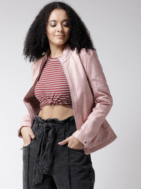 

Fort Collins Women Pink Solid Biker Jacket
