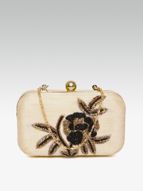 

ZAREGARE Beige & Black Embellished Box Clutch