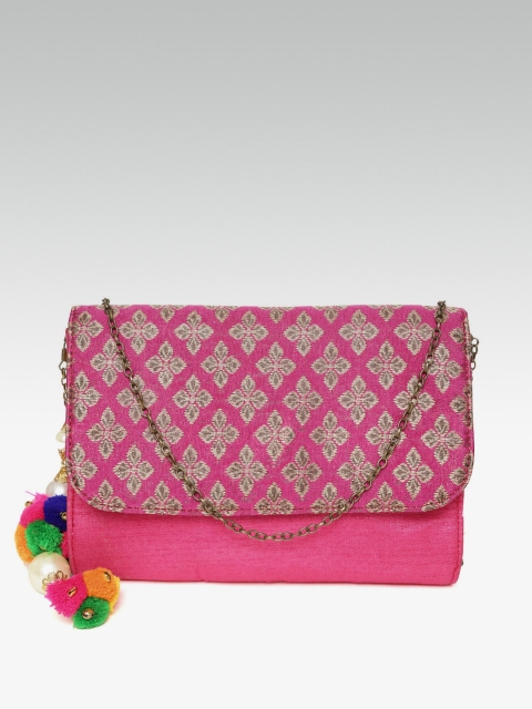 

ZAREGARE Pink & Gold-Toned Self Design Sling Bag