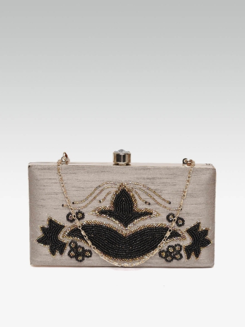 

ZAREGARE Taupe Embellished Clutch with Sling Strap