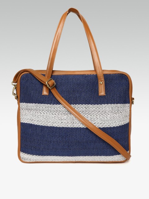 

ZAREGARE Women Navy Blue & White Colourblocked Laptop Bag