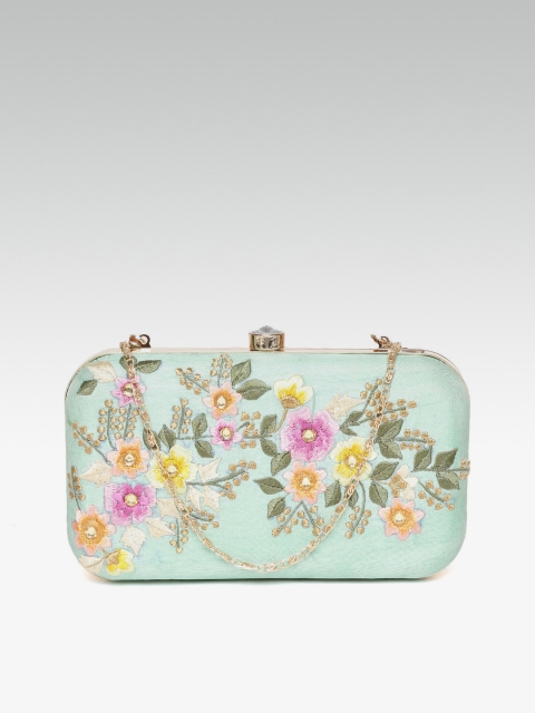 

ZAREGARE Mint Green Embroidered Box Clutch