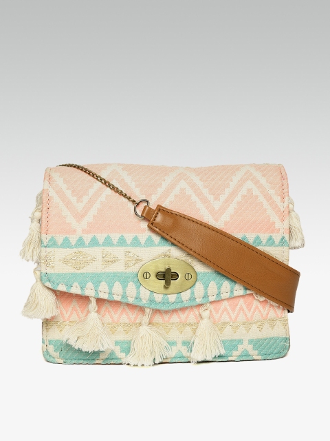 

ZAREGARE Pink & Off-White Self Design Sling Bag