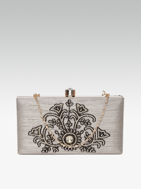 

ZAREGARE Taupe & Black Embellished Box Clutch